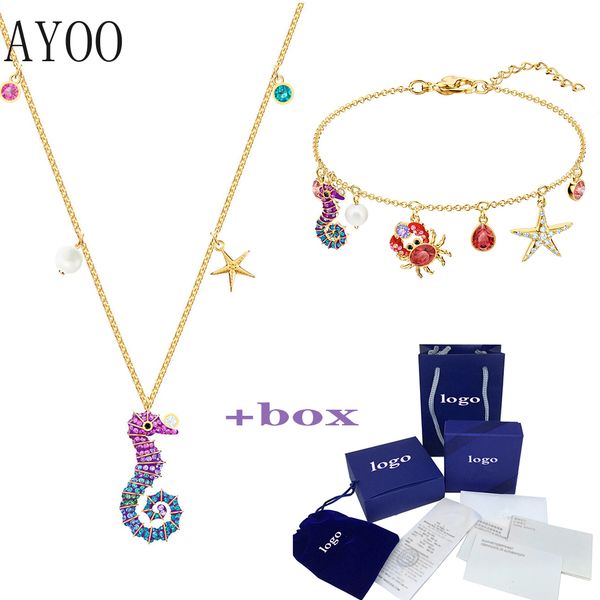 

ayoo 2019 new marine horse pendant fashion charm temperament shiny hippocampus decorative crystal female necklace ing, Silver