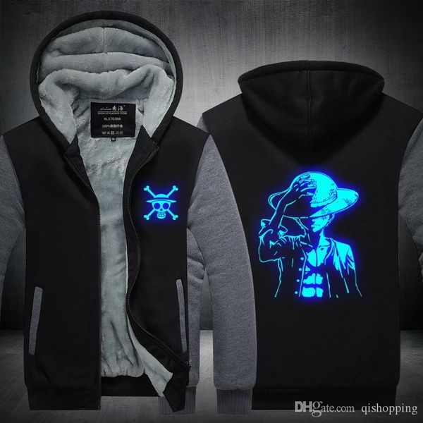 

one piece hoodie luminous thicken fleece hoodies cotton coat cashmere hoodie zipper jacket pullover hoodie super warm hoodies us eu size, Blue;black