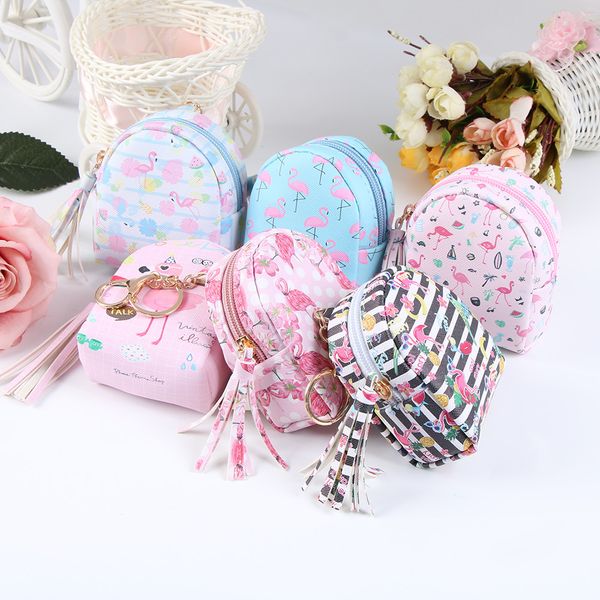

cute women kids unicorn coin purse earphone package mini backpack pu leather card holder keys pouch cartoon storage wallets, White