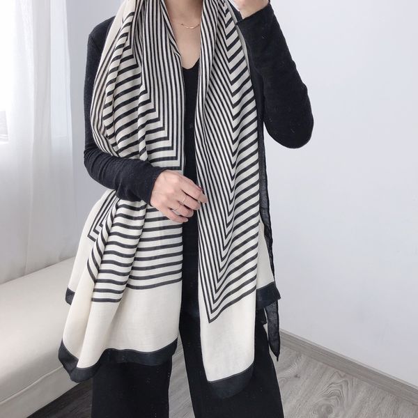 

2020 fashion stripe winter scarf women cotton warm foulard lady scarves thick soft bufanda shawls wraps, Blue;gray