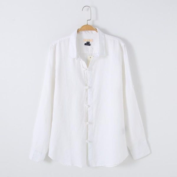 

чистый лен традиционный тренд рубашки с длинным рукавом мужская мода дышащие свободные мужчины рубашка отложным воротником белая рубашка муж, White;black