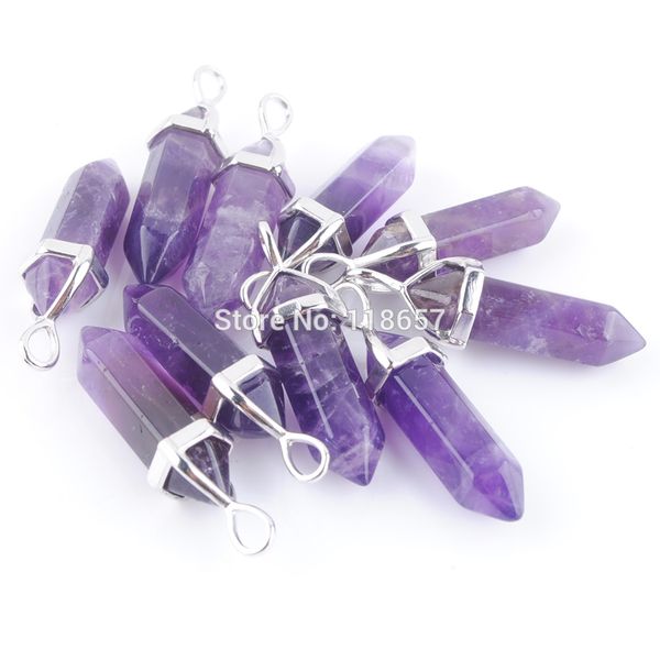 

in3039 10pcs reiki stone pendulum chakra shape point column hexagonal healing pendants bullet amethysts pendant jewelry natural ndspv