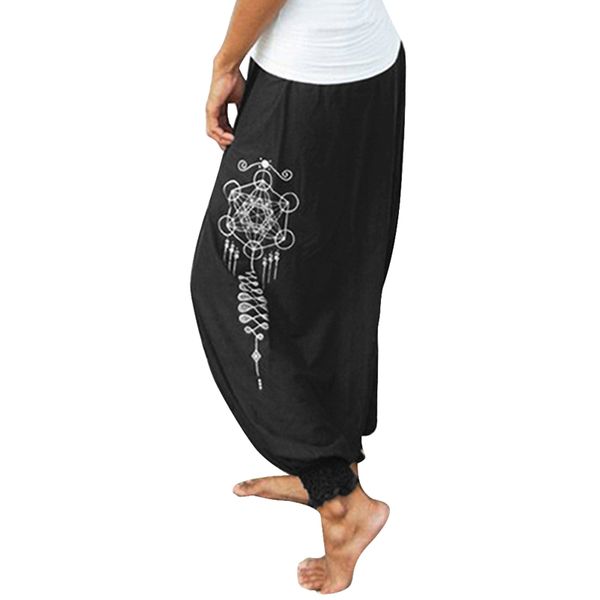 

loozykit 2019 autumn women printed yoga pants high waist sports bottoms trousers fashion wide-legged slacks running sportswear, Black;blue