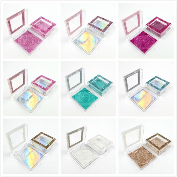 

wholesale luxury diamond glitter eyelashes box square false eyelashes packaging box empty eyelash box case 25mm 3d lashes boxes with tray