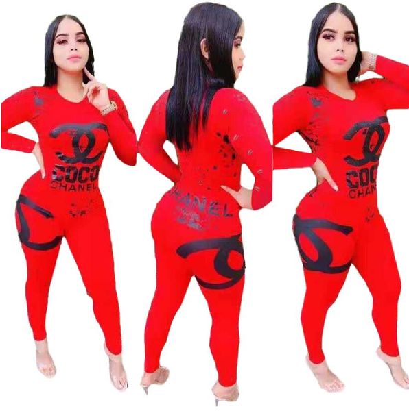 

women designer two pieces set a1 chanel long sleeve 2 piece set tracksuit lettered splash print printing sports sui, Gray