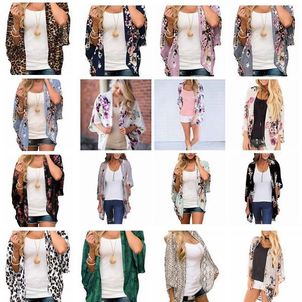 

women floral suntan cardigan coat batwing sleeve blouse cover summer chiffon beach cape bikini cover-ups loose kimono beachwear ljja2479, White