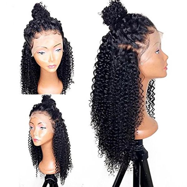 

360 lace frontal wig kinky curly 130% density natural 360 lace wig high ponytail lace front human hair wig for black women, Black;brown