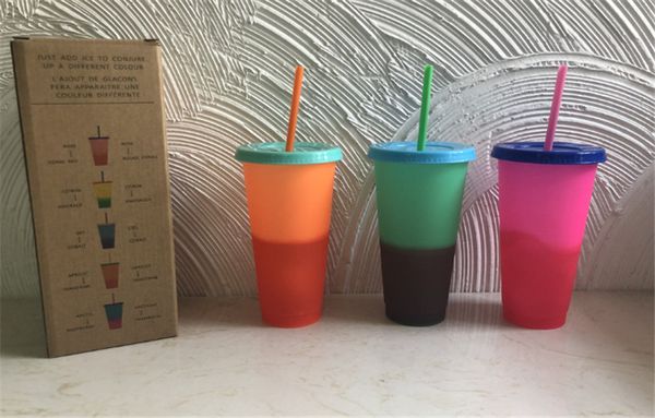 

710ml thermochromic cup color changing plastic mug candy colors reusable drinking tumblers with lid and straw 8