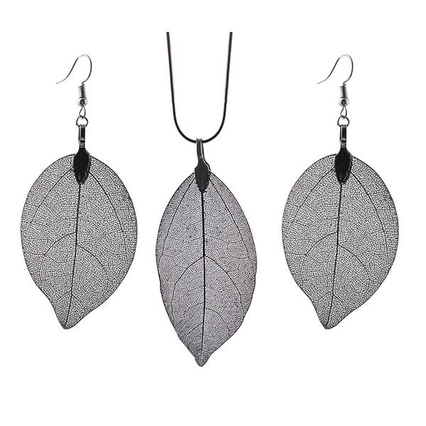 

handmade jewelry real leaf pendant necklace earring, Silver