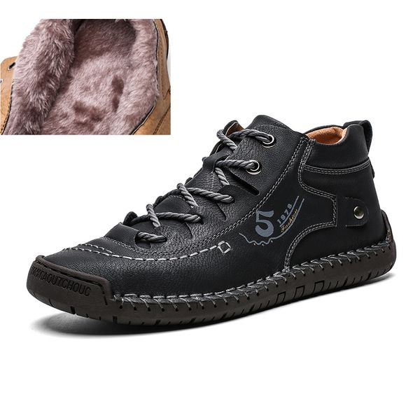

genuine leather men boots lace up real leather men ankle boots casual snow big size 39-48, Black