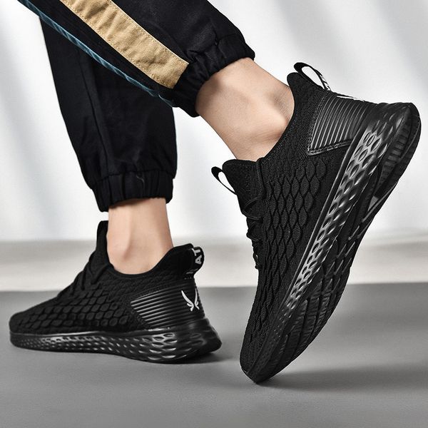 

new 2020 fashion sneakers men casual shoes breathable mesh lace-up shoes men height increase outdoor male sneakers size 39-48, Black