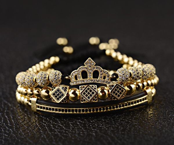 

2019 new classical handmade braiding bracelet gold hip hop men pave cubic zircon crown roman numeral bracelet luxury jewelry, Golden;silver
