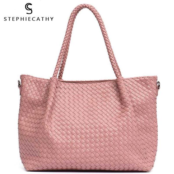 

sc women pu leather casual handbags handmade woven tote bag female vintage shoulder bag retro large capacity messenger bags