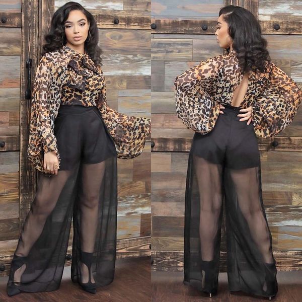 

комбинезоны печатных брюки 8hg5302 женщин вскользь и спинки сексуальной шифоновых леопард сетка дренажная назад часть сковорода мода, Black;white