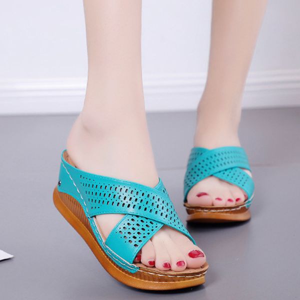 

2020 new fashion casual slip on high heels thick platforms shoes outdoor slipper beach party shoes, Black