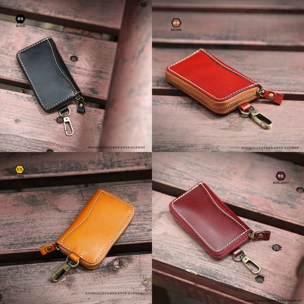 

genuine leather car key case 2020 handmade vegetable tanning leather layer cowhide key case for door