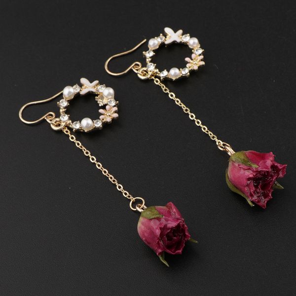 

flower bud long chain pearl бисер серьга крюк оборванный earbob eardrop, Golden