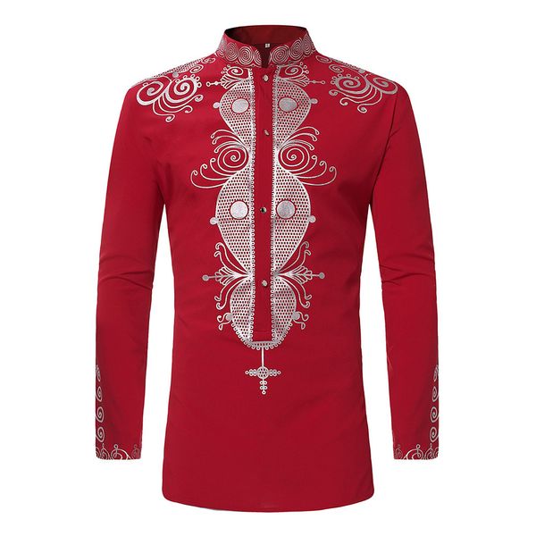 

2019 african shirts for man dashiki long sleeve plus size print riche bazin traditional africa clothes fashion rich men's shirt, White;black