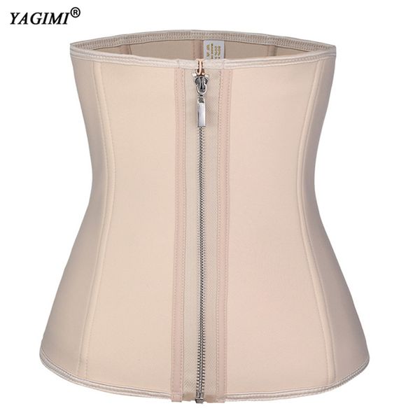 

yagimi women bustier latex 6 steel boned corset gothic sauna effect zipper heat compress slimming waist trainer body shaper, Black;white