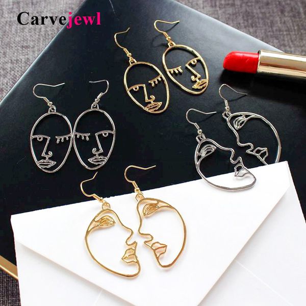 

carvejewl girls multiple choice earrings retro metal alloy fashion abstract art hollow out face dangle earring for women jewelry, Silver