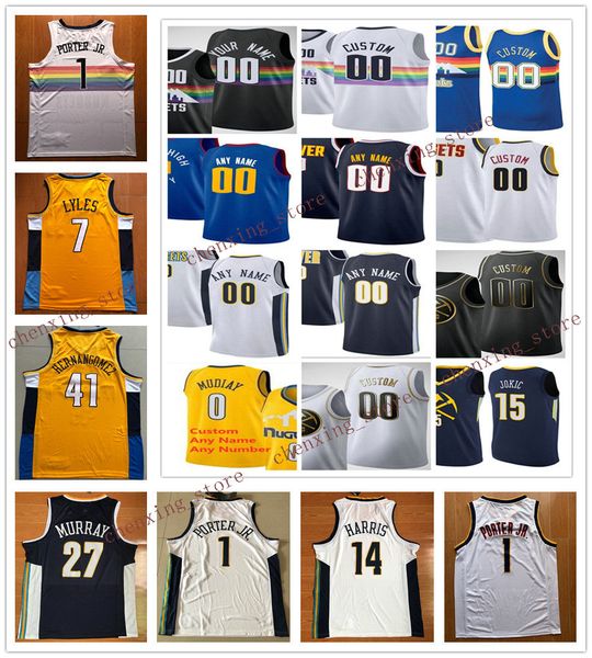 

печатные мужчины 15 йокич никола джамал 27 мюррей пол 4 миллсэп гэри 14 харрис майкл 1 портер-младший трикотажные изделия 2020 новый, Black