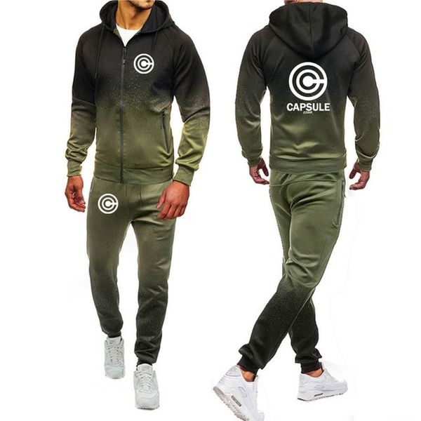 

anime gradient hoodies men streetwear corp print zipper jacket men sweatshirt sweatpants suit 2pcs tracksui