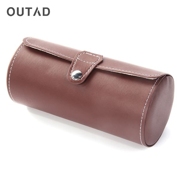 

outad cylinder shape 3 grids pu leather watches display case boxes storage box luxe horloge case jewelry organizer dozen, Black;blue