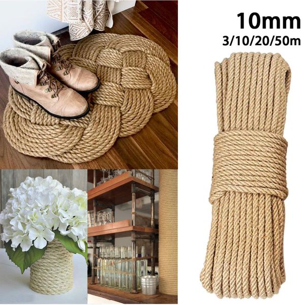 

kiwarm 10mm 3-50m jute ropes twine natural cord diy nordic home decor cat pet scratching, Black;white