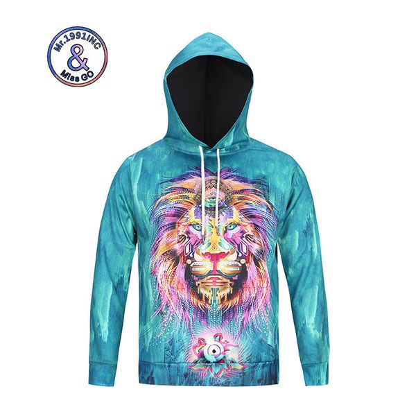 

mens designer 3d lion hooded digital printing autumn large size pullover couple sweater, Black