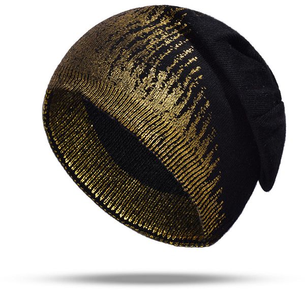

women's gold metallic color beanie hat casual cashmere knitted slouchy beanies for ladies winter cotton printing skullies hats, Blue;gray