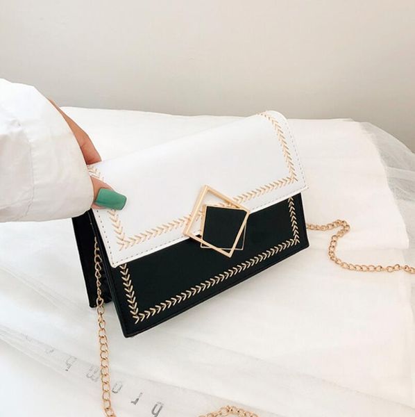 

2019 new small square bag, clashing color bag for women, geometric pattern cross-body bag for women, single shoulder bag, chain