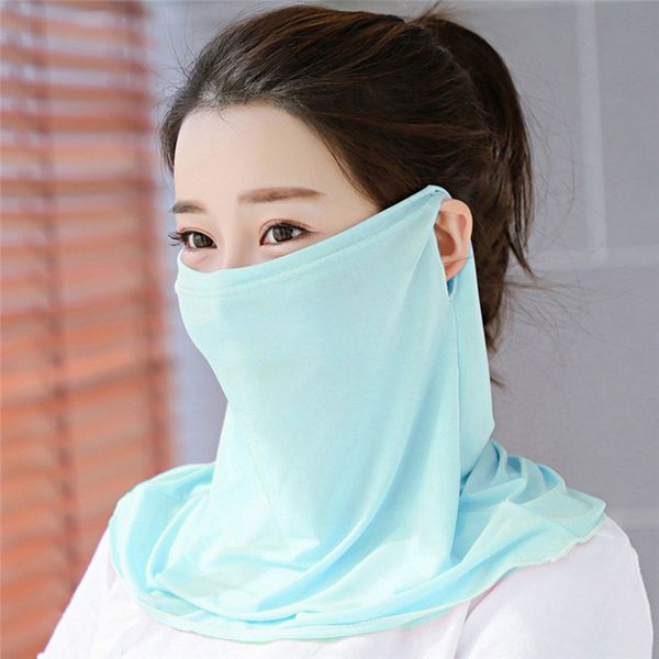 

women cycling face mask breathable ice silk sunscreen long neck full face mask uv protection outdoor sports riding, Black