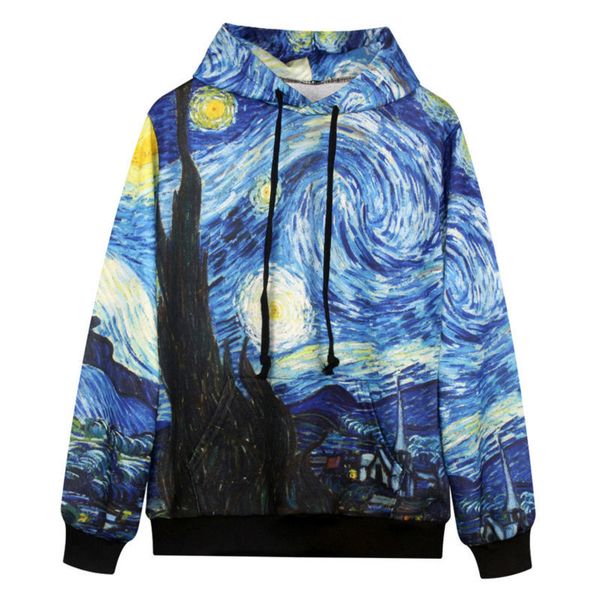 

охладить толстовка мужчины / женщины с капюшоном 3d печати ван гог масляной живописи толстовка новая мода толстовки досуг пара отдыха пулове, Black