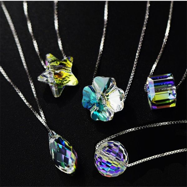 

2019 silver aurora cube candy necklace fashion orly crystal pendant short necklace