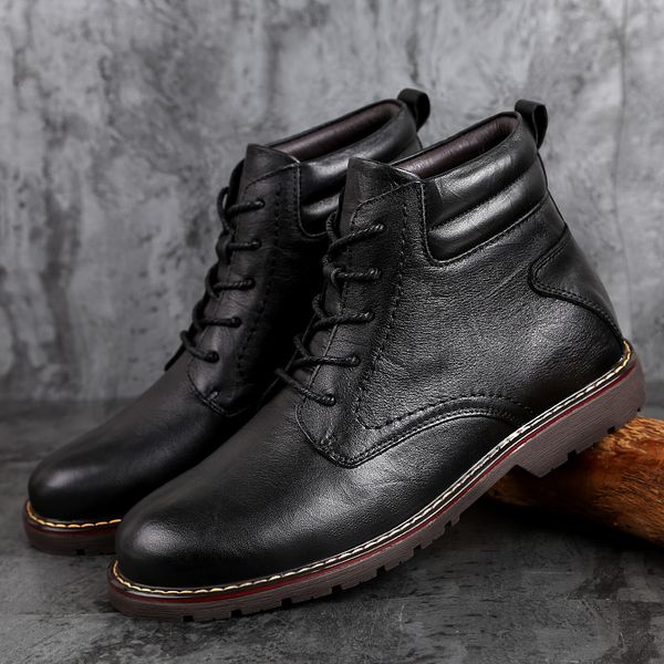 

men fashion lace-up ankle boots plush men british boots with fur warm winter snow male bota big size 47 a4, Black