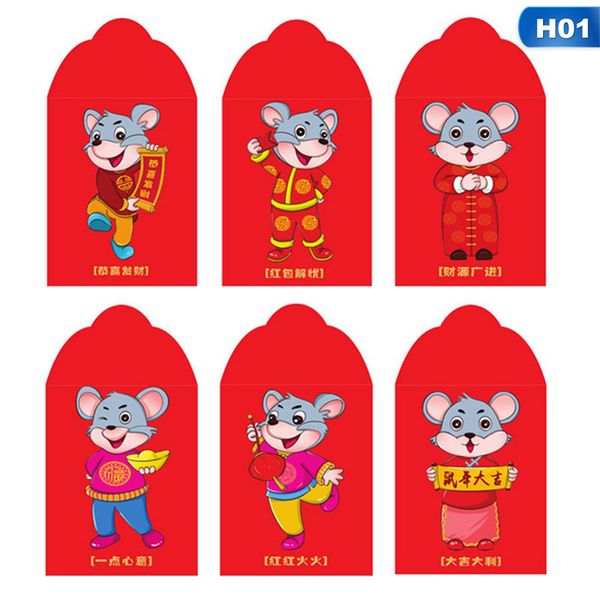 

6pcs/set chinese new year red money envelope year of the rat packet bag spring