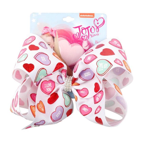 

valentine's day 8inch jojo siwa/jojo bows for girls heart printed ribbon bows hairgrips hair clips fashion hair accessories, Slivery;white