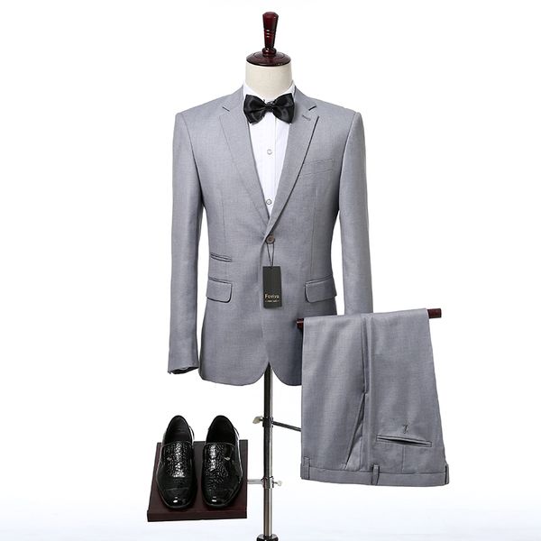 

light gray wedding mens suits two piece notched lapel classic formal fit groom tuxedos jacket pants blazer foviva style 09002, Black;gray