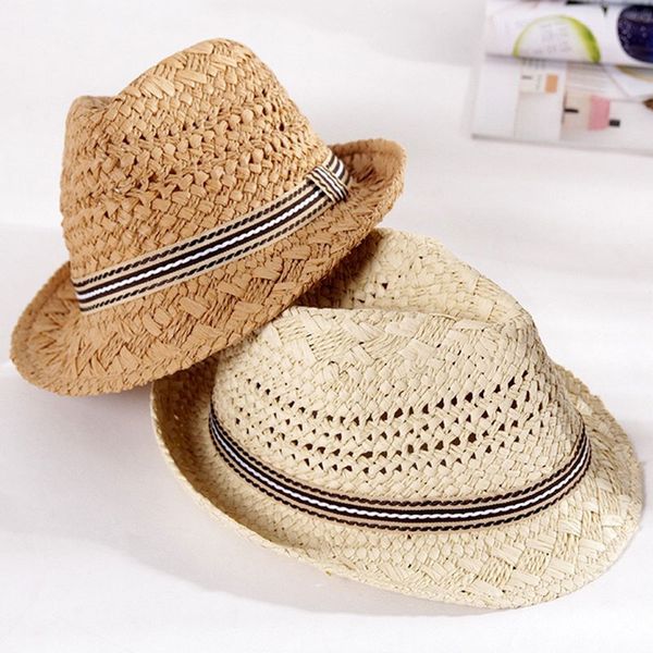 

simple fashion children baby handmade straw hat vintage wide brim cap summer beach suncreen boys girls hats b99, Yellow