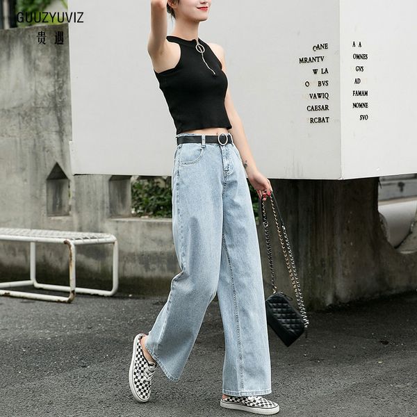 

guuzyuviz casual vintage hold jeans woman plus size denim wide leg pants womens high waist laides jeans loose vaqueros mujer, Blue