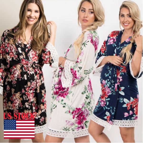 

2020 new fashion women robe sleepwear maternity nursing pajamas nightwear dress, Black;blue