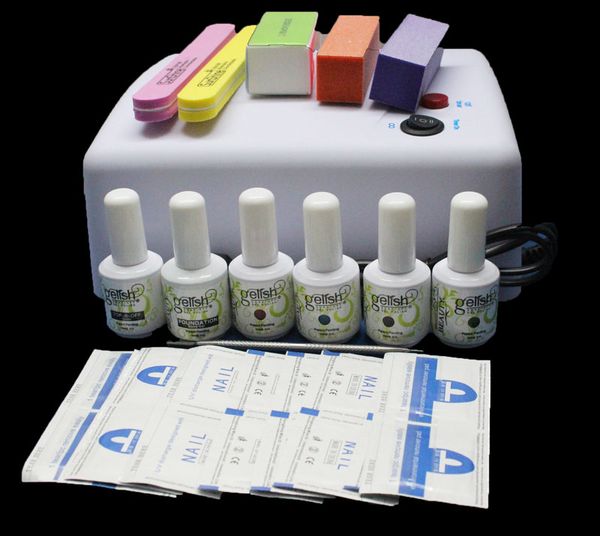 

btt-96 gel polish set 36w lamp + base coat + buffer remover uv soak off led gel nail art lacquer kit diy curing manicure