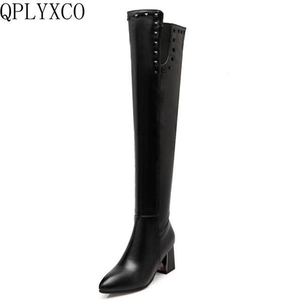 

qplyxco new fashion big size 33-47 long boots autumn winter warm over the knee boots women high heelsparty shoes l70-1, Black