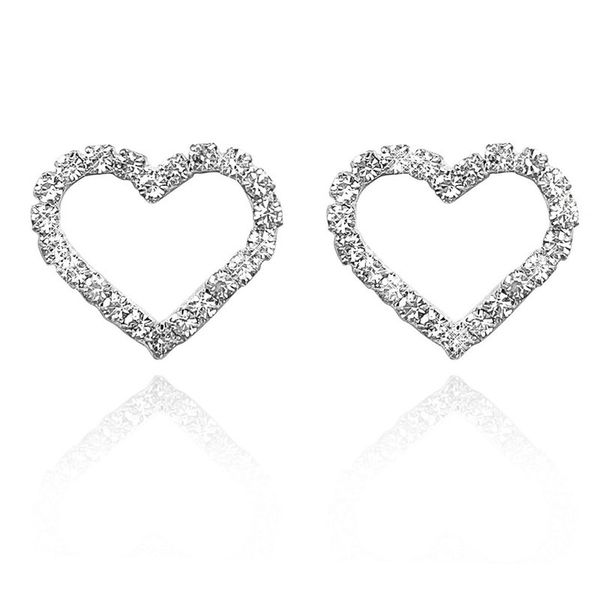 

iced out crystal gold silver plated heart hoop earrings stud for women girl party club decor jewelry, Golden;silver