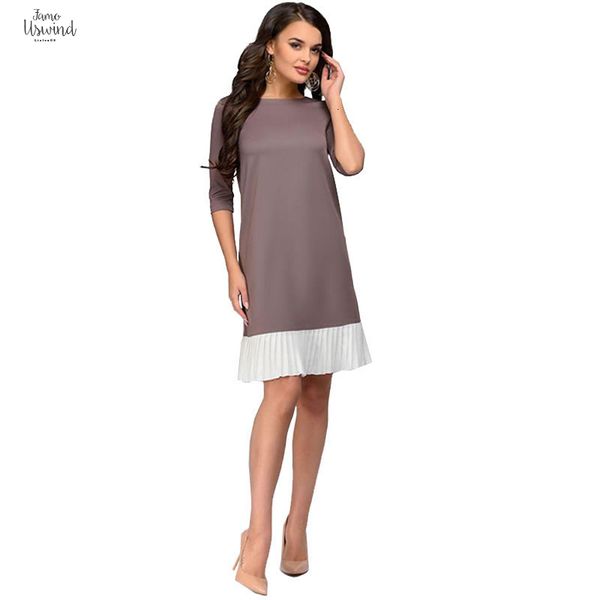 

2019 summer work short wear dress fashion blue khaki patchwork casual style straight dress half sleeve o-neck mini dress, Black;gray