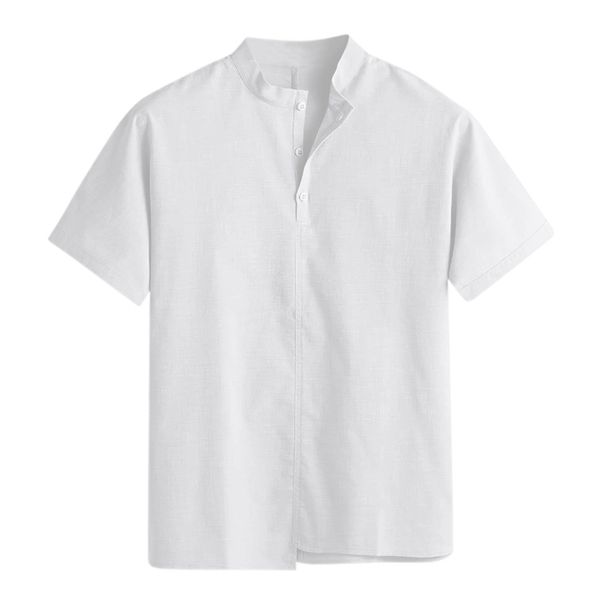

mens shirts fashion summer short sleeve slim linen cotton shirts male white color casual plus size xxxl casual shirt, White;black