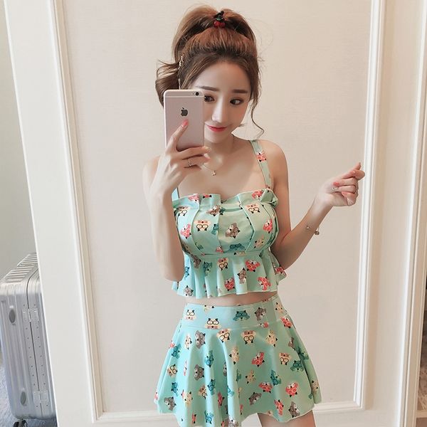 

bikini flannel strap printed split lady student bikini swimsuit spring beach swimsuit, White;black