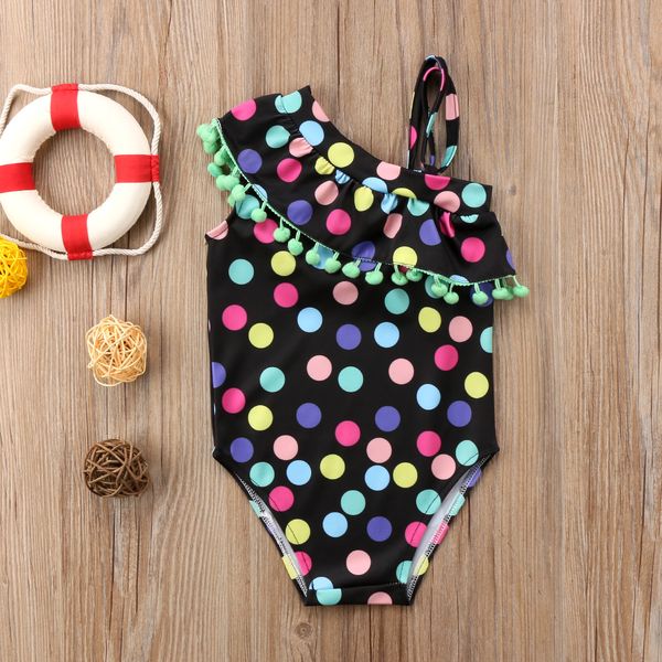 

kids baby girls one-piece swimsuit bodysuit dots print tassels swimwear bathing suit beachwear summer