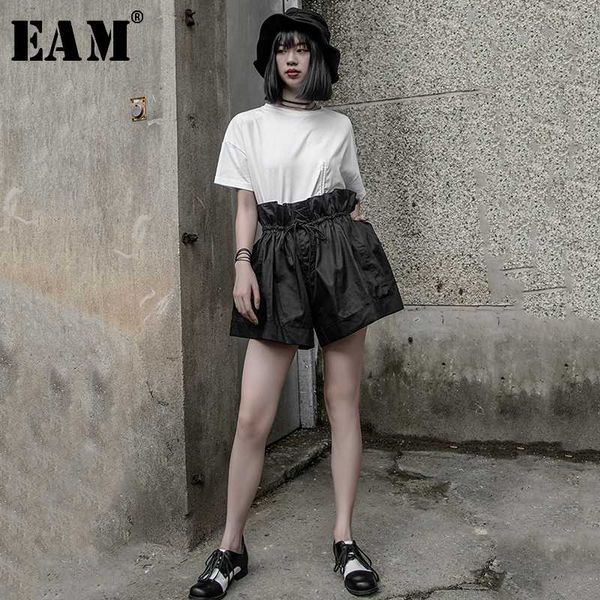 

eam] 2020 new spring summer high waist loose ruffles drawstring loose wide leg shorts women trousers fashion tide jx111, White;black