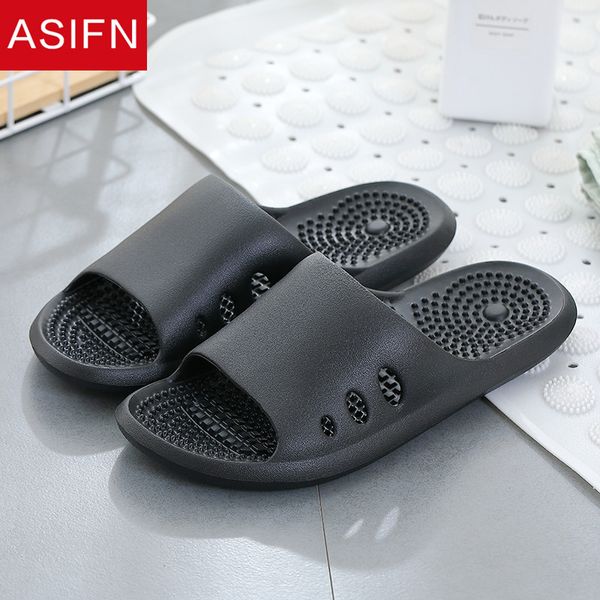 

asifn men's slippers massage bathroom summer flip flops male eva home style non-slip indoor house slides men zapatos de hombre, Black